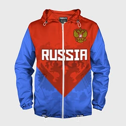 Ветровка с капюшоном мужская Russia Red & Blue, цвет: 3D-белый