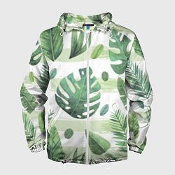 Ветровка с капюшоном мужская Тропические джунгли, цвет: 3D-белый