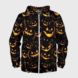 Ветровка с капюшоном мужская Тыквы на хэллоуин - паттерн, цвет: 3D-белый