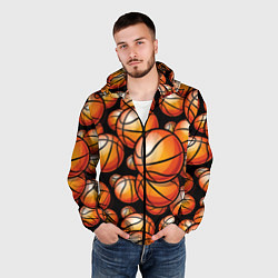 Ветровка с капюшоном мужская Баскетбольные яркие мячи, цвет: 3D-черный — фото 2