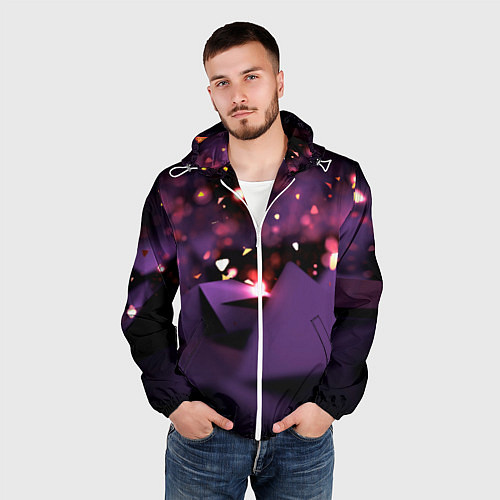 Мужская ветровка Фиолетовая абстракция с блестками / 3D-Белый – фото 3