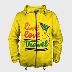 Ветровка с капюшоном мужская Жизнь, любовь, путешествия, цвет: 3D-черный