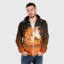 Ветровка с капюшоном мужская Огненный единорог, цвет: 3D-белый — фото 2