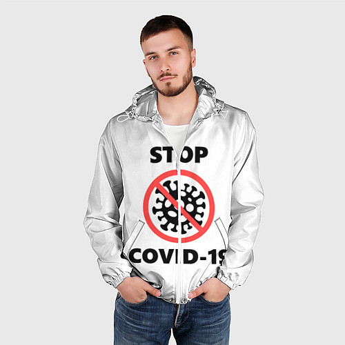 Мужская ветровка STOP COVID-19 / 3D-Белый – фото 3
