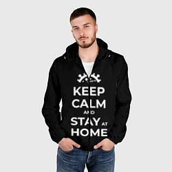 Ветровка с капюшоном мужская Keep calm and stay at home, цвет: 3D-черный — фото 2