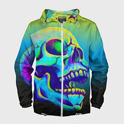 Ветровка с капюшоном мужская Neon skull, цвет: 3D-белый