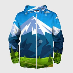 Ветровка с капюшоном мужская Горы пейзаж природа вектор, цвет: 3D-белый