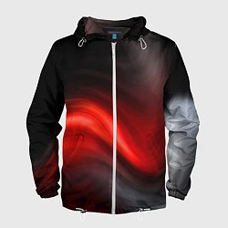 Ветровка с капюшоном мужская BLACK RED WAVES АБСТРАКЦИЯ, цвет: 3D-белый