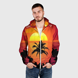 Ветровка с капюшоном мужская Пальмы на фоне моря, цвет: 3D-белый — фото 2