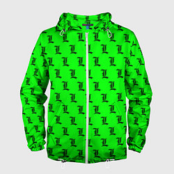 Ветровка с капюшоном мужская Эл паттерн зеленый, цвет: 3D-белый