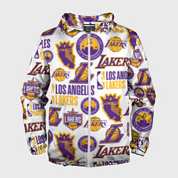 Ветровка с капюшоном мужская LAKERS LOGO, цвет: 3D-белый