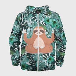 Ветровка с капюшоном мужская Ленивец Йог, цвет: 3D-белый