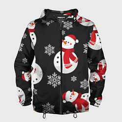 Ветровка с капюшоном мужская Новогодний снеговик, цвет: 3D-черный