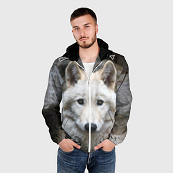 Ветровка с капюшоном мужская Волк, цвет: 3D-белый — фото 2