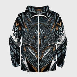 Ветровка с капюшоном мужская Рисунок лиса, цвет: 3D-белый