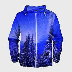 Ветровка с капюшоном мужская Зимний лес, цвет: 3D-белый