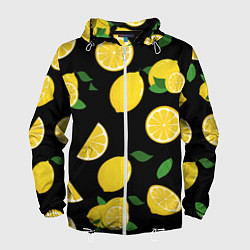 Ветровка с капюшоном мужская Лимоны на чёрном, цвет: 3D-белый