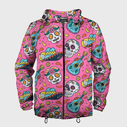 Ветровка с капюшоном мужская День Мёртвых узор из черепов, цвет: 3D-черный