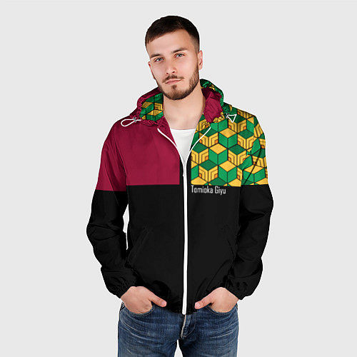 Мужская ветровка Гию Томиока Kimetsu no Yaiba / 3D-Белый – фото 3