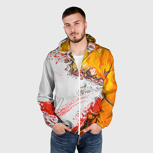 Мужская ветровка Рисунок желтой краской / 3D-Белый – фото 3