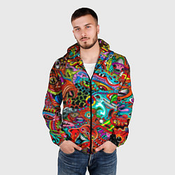 Ветровка с капюшоном мужская Яркая абстракция bright abstraction, цвет: 3D-черный — фото 2