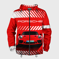 Ветровка с капюшоном мужская PORSCHE ПОРШЕ RED STYLE, цвет: 3D-черный