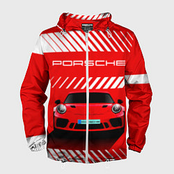 Ветровка с капюшоном мужская PORSCHE ПОРШЕ RED STYLE, цвет: 3D-белый