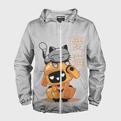 Ветровка с капюшоном мужская Cat and Robot ЛСР, цвет: 3D-белый