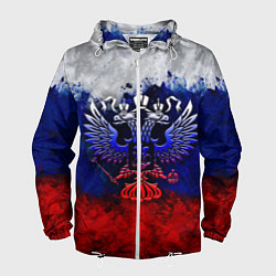 Ветровка с капюшоном мужская Россия Russia Герб, цвет: 3D-белый