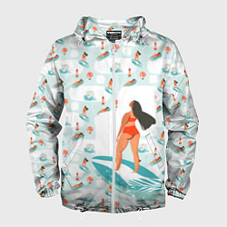 Ветровка с капюшоном мужская Серфингистка, цвет: 3D-белый