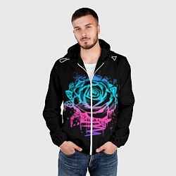 Ветровка с капюшоном мужская Неоновая Роза Neon Rose, цвет: 3D-белый — фото 2