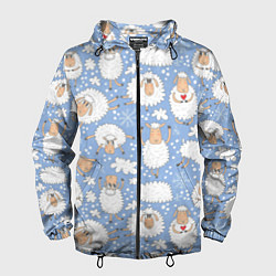 Ветровка с капюшоном мужская Счастливые овечки, цвет: 3D-черный