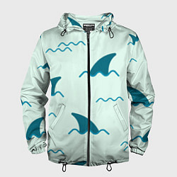 Ветровка с капюшоном мужская Плавники акул, цвет: 3D-черный