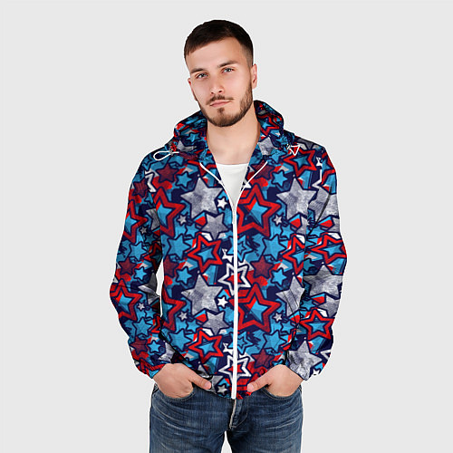 Мужская ветровка 3D звездочки / 3D-Белый – фото 3