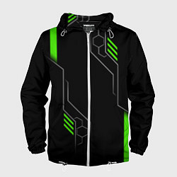 Ветровка с капюшоном мужская ФУТУРИСТИЧНАЯ БРОНЯ ЗЕЛЕНАЯ, цвет: 3D-белый