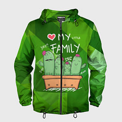 Ветровка с капюшоном мужская Милая семья кактусов, цвет: 3D-черный