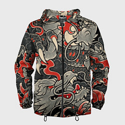 Ветровка с капюшоном мужская Китайский Дракон, China Dragon, цвет: 3D-черный