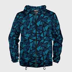 Ветровка с капюшоном мужская Синий полигональный паттерн, цвет: 3D-черный