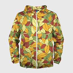 Ветровка с капюшоном мужская Яркие осенние листья, цвет: 3D-белый