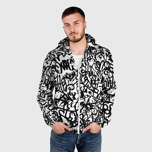 Мужская ветровка Graffiti black on white / 3D-Белый – фото 3