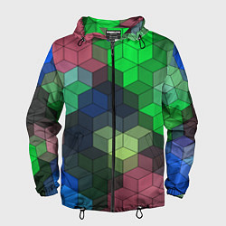 Ветровка с капюшоном мужская Разноцветный геометрический уз, цвет: 3D-черный