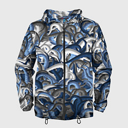 Ветровка с капюшоном мужская Синий камуфляж с щупальцами, цвет: 3D-черный