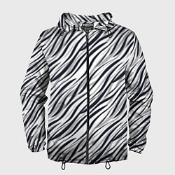 Ветровка с капюшоном мужская Черно-белый полосатый тигровый, цвет: 3D-черный