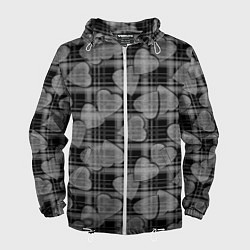 Ветровка с капюшоном мужская Черно-серый клетчатый узор, цвет: 3D-белый