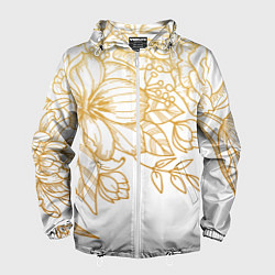 Ветровка с капюшоном мужская Золотые цветы на белом, цвет: 3D-белый