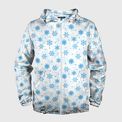 Ветровка с капюшоном мужская Снежинки снежные узоры, цвет: 3D-белый