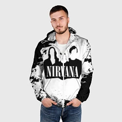 Ветровка с капюшоном мужская Нирвана Рок Группа Гранж ЧБ Nirvana, цвет: 3D-белый — фото 2