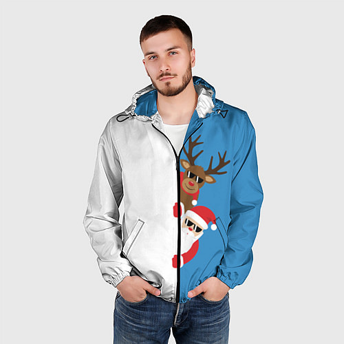 Мужская ветровка Крутые Санта и Олень / 3D-Черный – фото 3