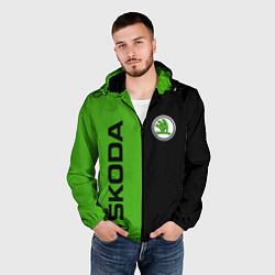 Ветровка с капюшоном мужская SKODA черно-зеленый, цвет: 3D-черный — фото 2