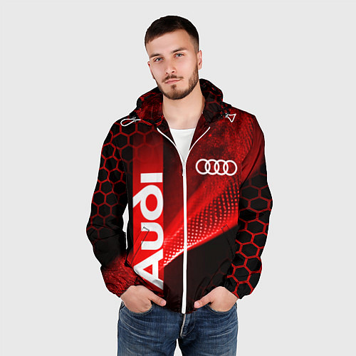 Мужская ветровка AUDI АУДИ SPORT СПОРТ RED AND BLACK / 3D-Белый – фото 3